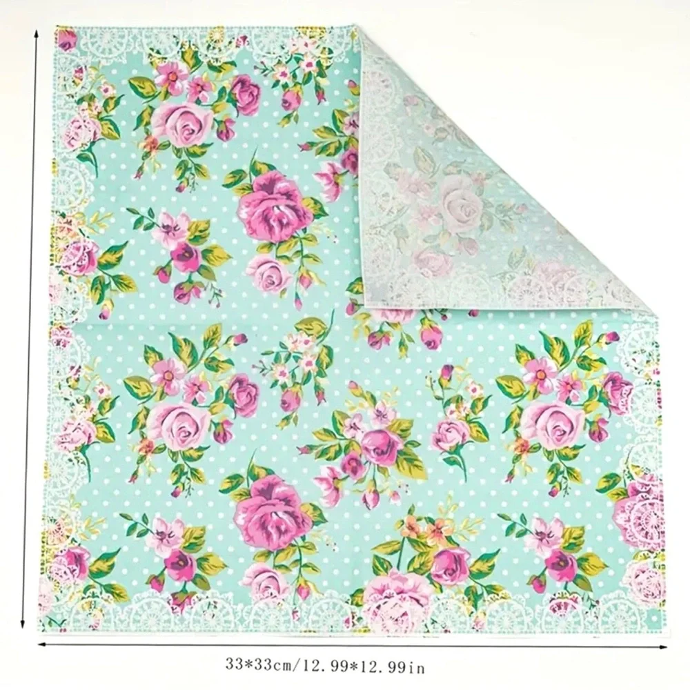 Rose Pink Floral with Faux Lace Border Luncheon Napkins, 20 ct